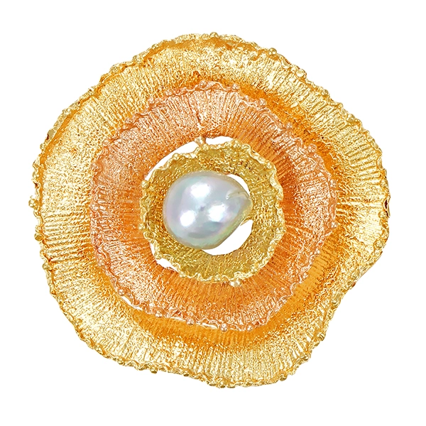 Brosche, 18K, Rot-/Gelbgold, Perle