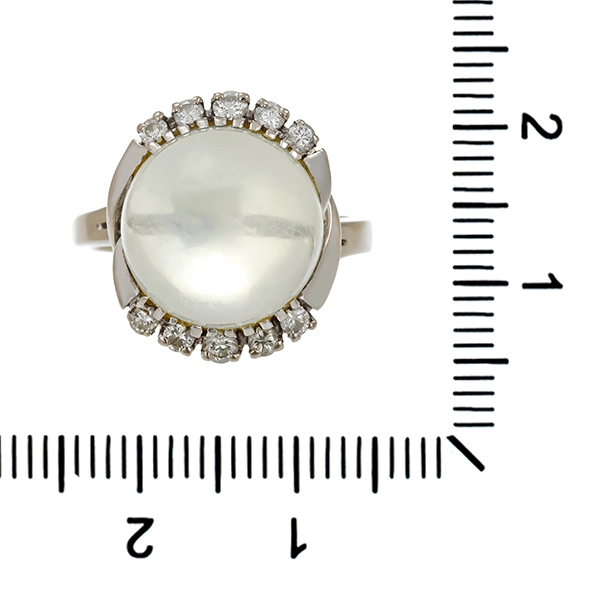 Ring, 18K, Weißgold, Mondstein, Brillanten 0,30 ct