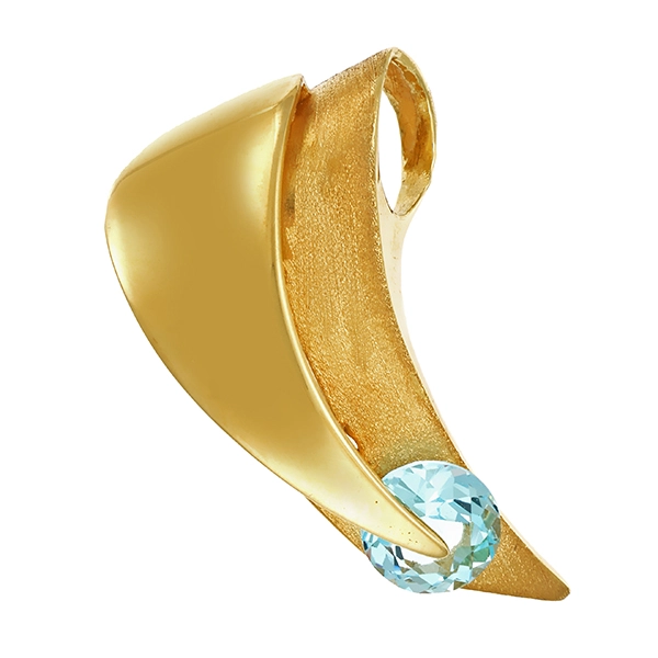 Anhänger, 14K, Gelbgold, Topas blau