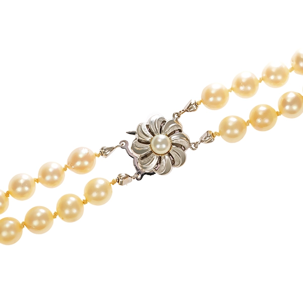 Perlenkette, 14K, Weißgold
