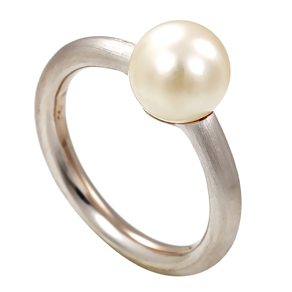 Ring, 18K, Weißgold, Perle