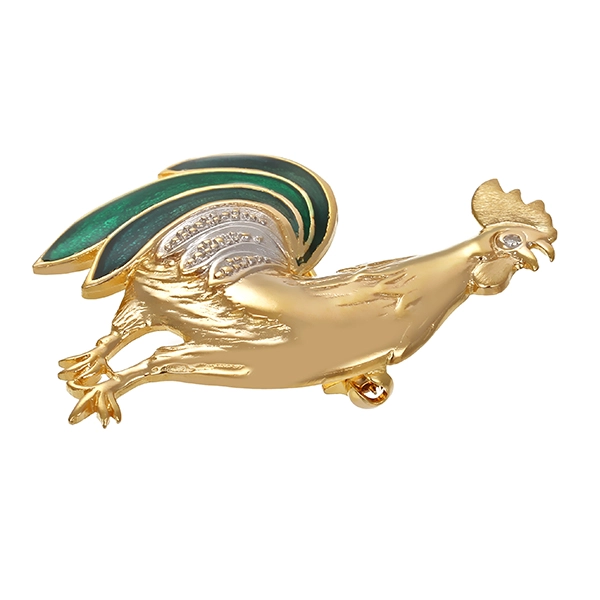 Brosche, 8K, Gelb-/Weißgold, Diamant, Emaille