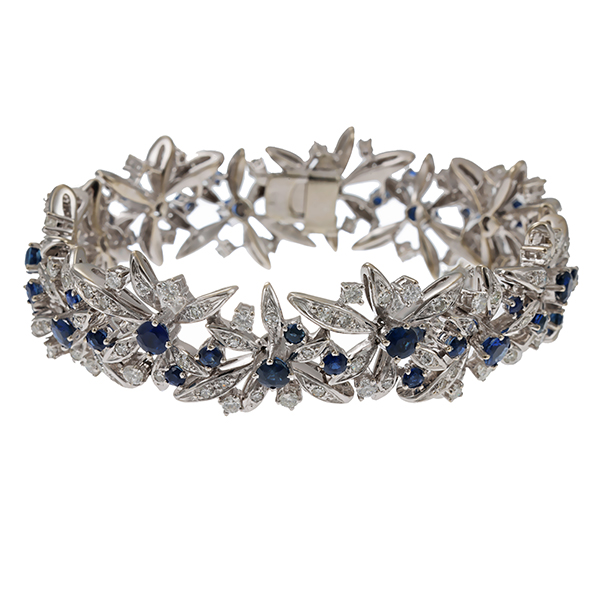 Armband, 14K, Weißgold, Saphir, Diamant, Brillant, L 19cm