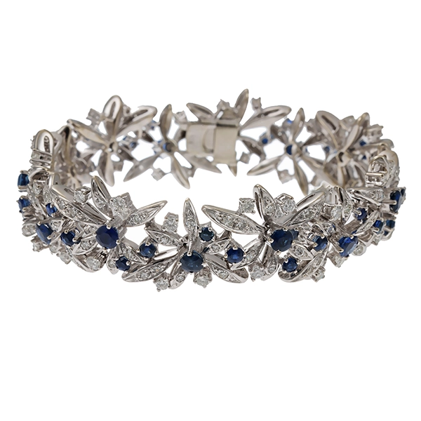 Armband, 14K, Weißgold, Saphir, Diamant, Brillant, L 19cm