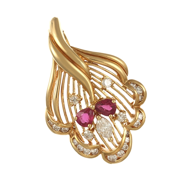 Anhänger, 18K, Gelbgold, Brillant, Rubin, Diamant