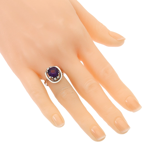 Ring, 14K, Weißgold, Amethyst, Brillanten