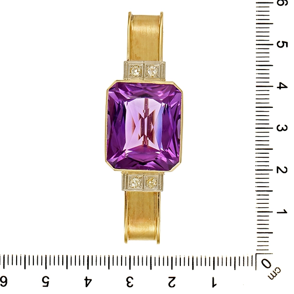 Brosche 14K, Gelb-/Weißgold, Amethyst, Diamanten