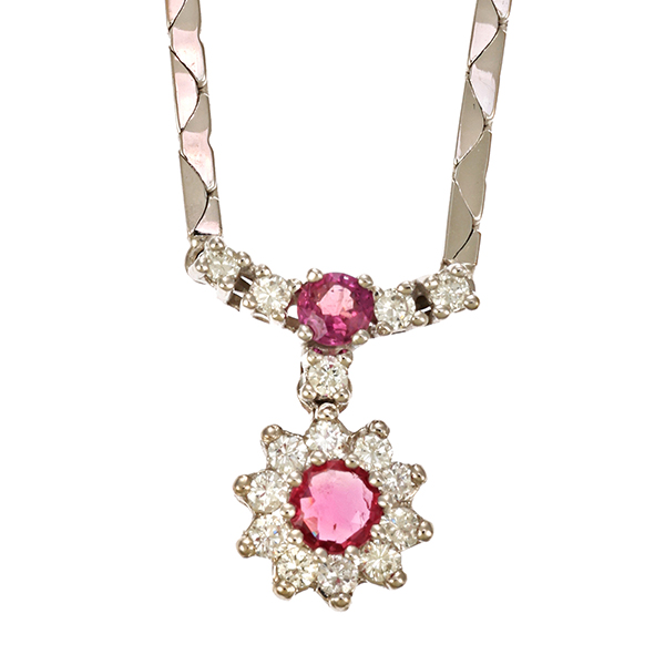 Collier, 14K, Weißgold, Rubine, Brillanten 0,30 ct