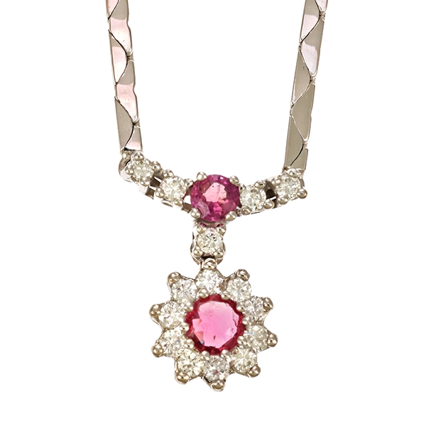 Collier, 14K, Weißgold, Rubine, Brillanten 0,30 ct