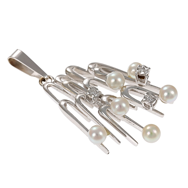 Anhänger, 14K, Weißgold, Diamanten, Perlen