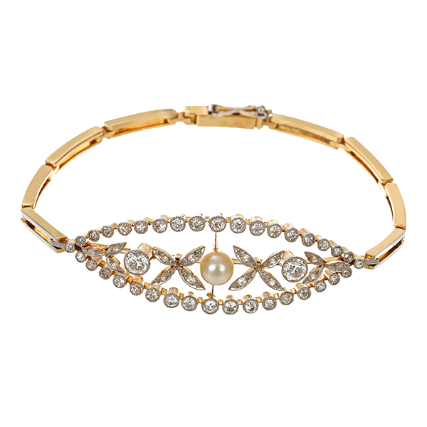 Armband, 14K, Gelb-/Weißgold, Diamanten