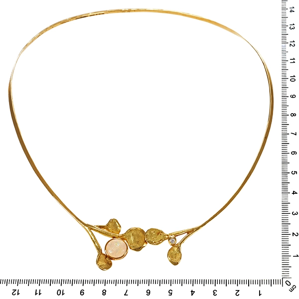 Collier, 18K, Gelbgold, Opal, Brillant