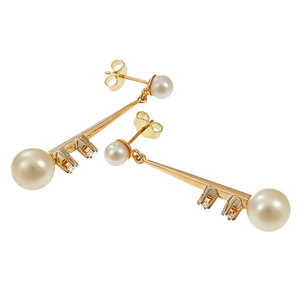 Steckhänger, 14K, Gelbgold, Perlen, Brillanten