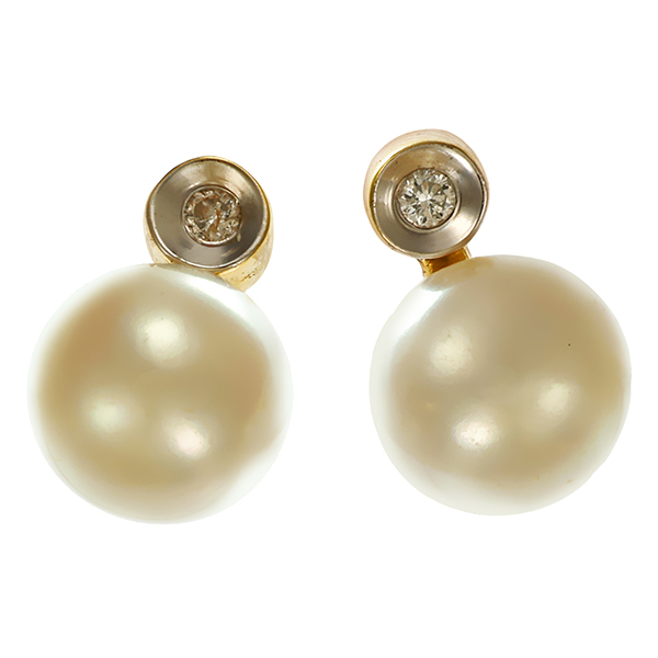 Ohrstecker, 14K, Gelb-/Weißgold, Zuchtperlen, Brillanten