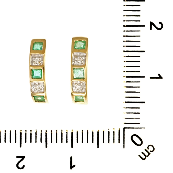 Ohrschmuck, 14K, Gelb-/Weißgold, Diamanten, Smaragde