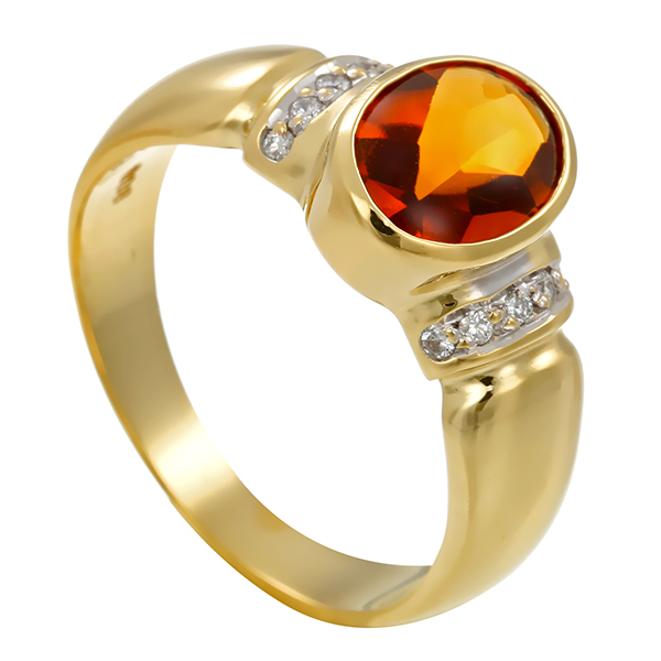 Ring, 14K, Gelb-/Weißgold, Citrin, Brillanten