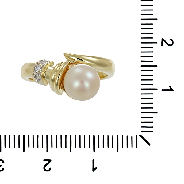 Ring, 14K, Gelb-/Weißgold, Perle, Brillanten
