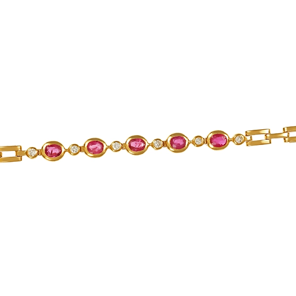 Armband, 18K, Gelbgold, Rubine, Brillanten