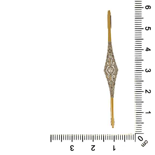 Brosche, 14K, Gelb-/Weißgold, Diamant, Art Deco