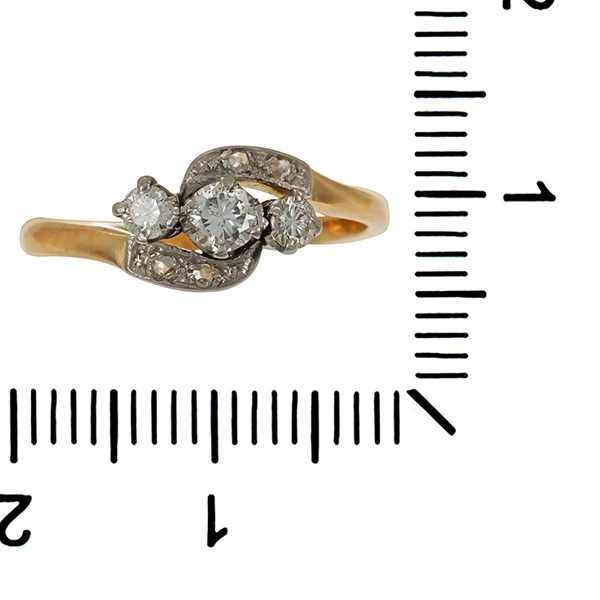 Ring, 18K, Gelb-/Weißgold, Brillanten, Diamantrosen