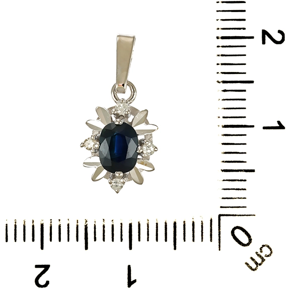 Anhänger, 14K, Weißgold, Saphir, Diamanten