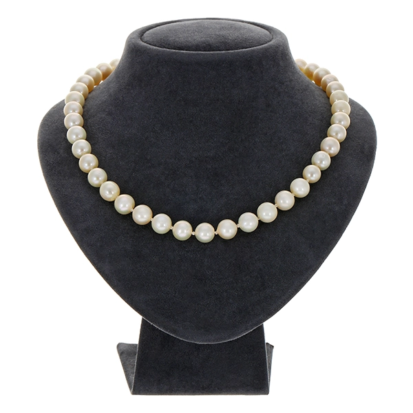 Perlenkette, 14K, Weißgold mit Rubinen, Länge 48 cm