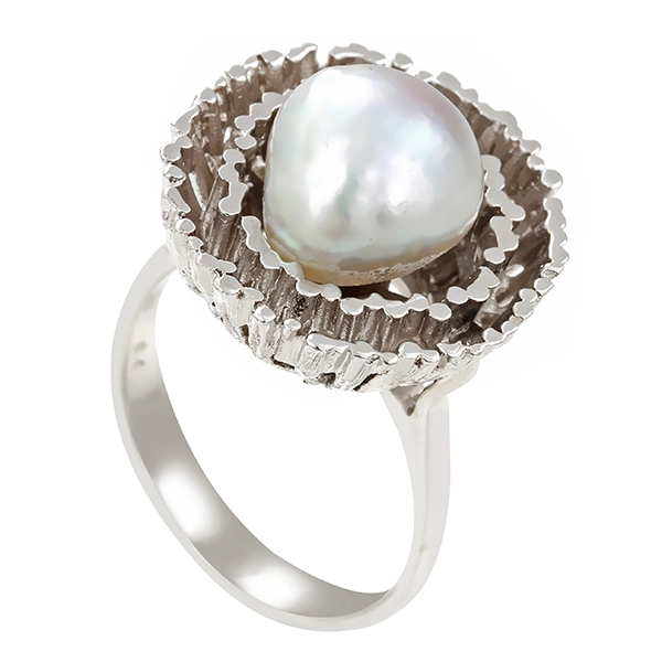 Ring, 14K, Weißgold, Perle