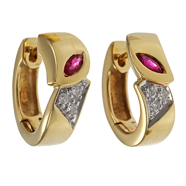 Creolen, 14K, Gelb-/Weißgold, Brillanten, Rubine