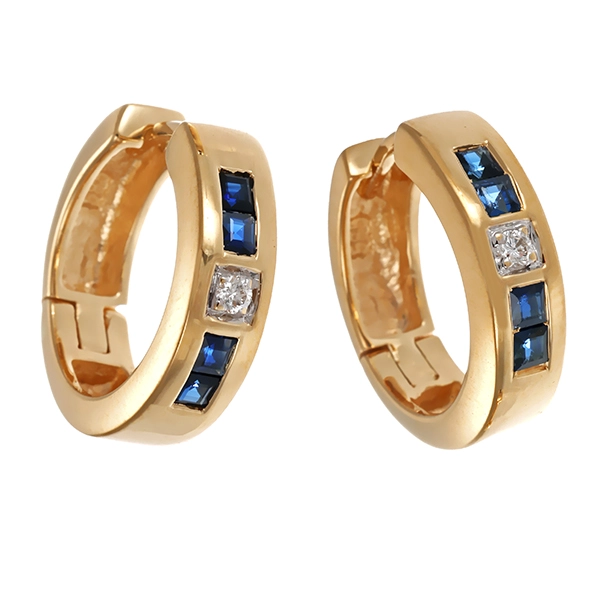Creolen, 14K, Gelb-/Weißgold, Saphire, Brillanten