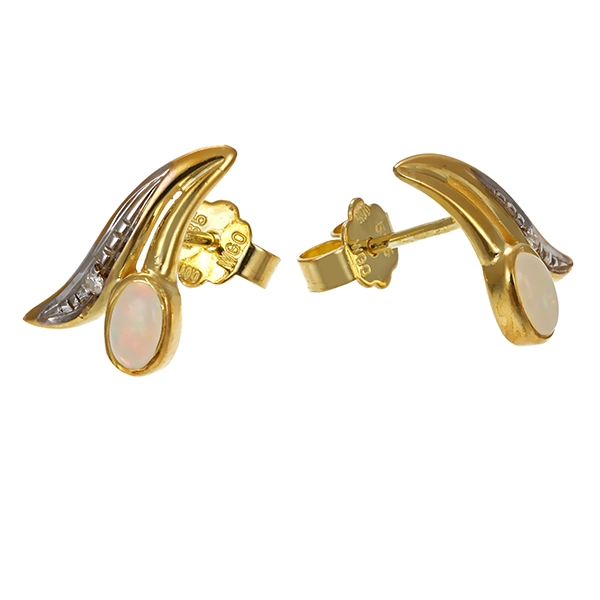 Ohrstecker, 14K, Gelb-/Weißgold, Opal, Diamanten