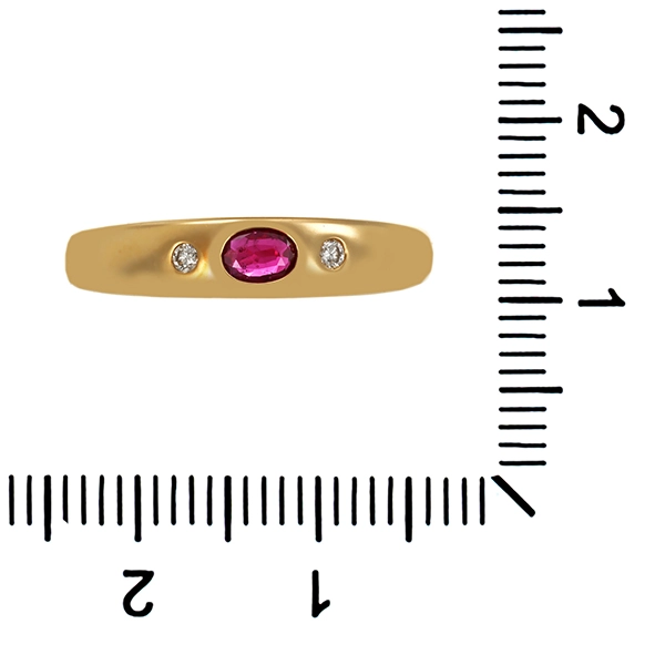 Ring, 14K, Gelbgold, Rubin, Brillanten