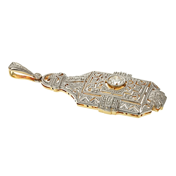 Anhänger, 14K, Gelb-/Weißgold, Diamanten, Art Deko