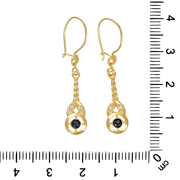 Ohrhänger, 14K, Gelbgold, Saphir, Zirkonia