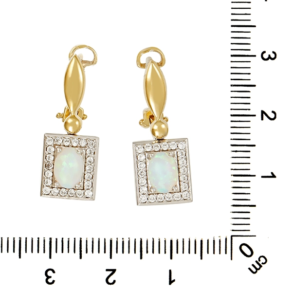 Ohrhänger, 14K, Gelb-/Weißgold, Synth. Opale, Zirkonia