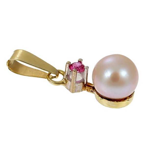 Anhänger, 14K, Gelbgold, Perle, Rubin