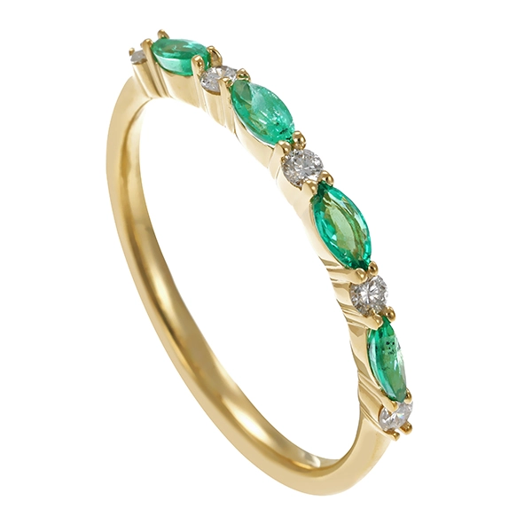 Ring, 9K, Gelbgold, Smaragde, Brillanten