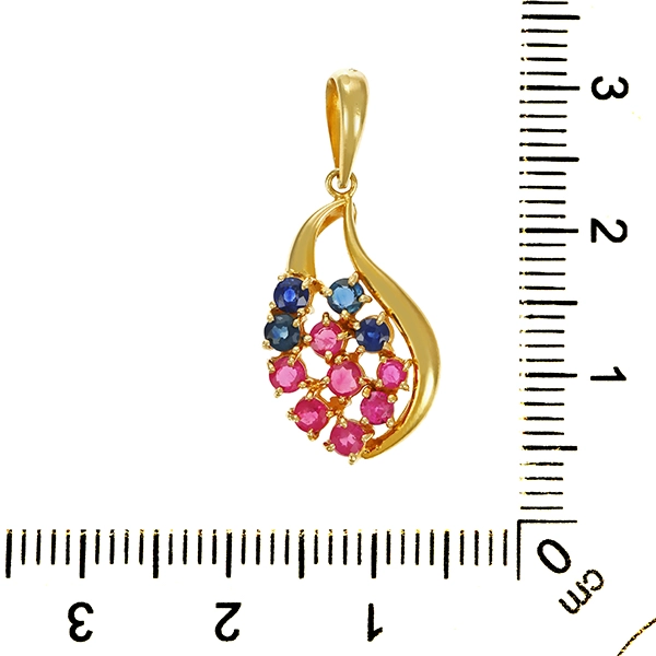 Anhänger, 14K, Gelbgold, Rubin, Saphir
