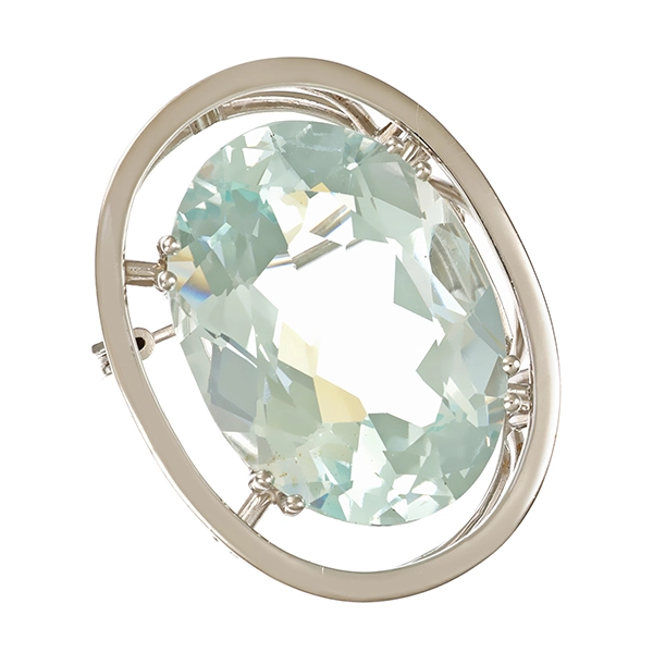 Brosche, 18K, Weißgold, Beryll