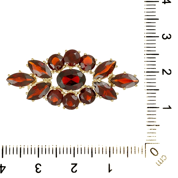 Brosche, 8K, Gelbgold, Granat