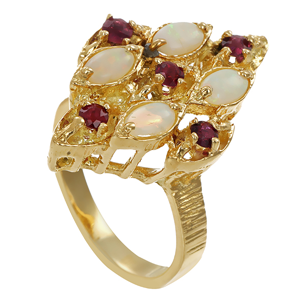 Ring, 14K, Gelbgold, Opal, Rubin