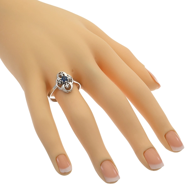 Ring, 14K, Weißgold, Saphir, Diamanten