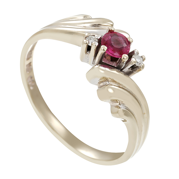 Ring, 14K, Weißgold, Rubin, Diamanten