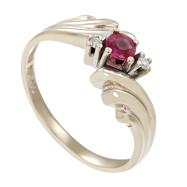 Ring, 14K, Weißgold, Rubin, Diamanten