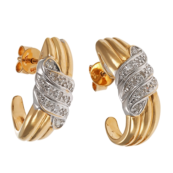 Steckcreolen, 14K, Gelb-/Weißgold , Diamanten