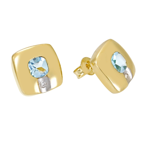 Ohrstecker, 14K, Gelbgold, Brillant, Topas blau