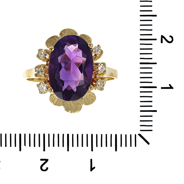 Ring, 14K, Gelbgold, Amethyst, Diamanten
