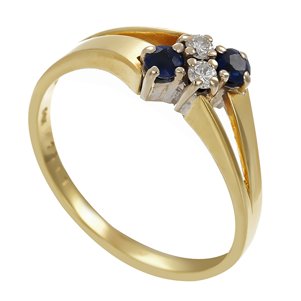 Ring, 14K, Gelbgold, Saphire, Brillanten 