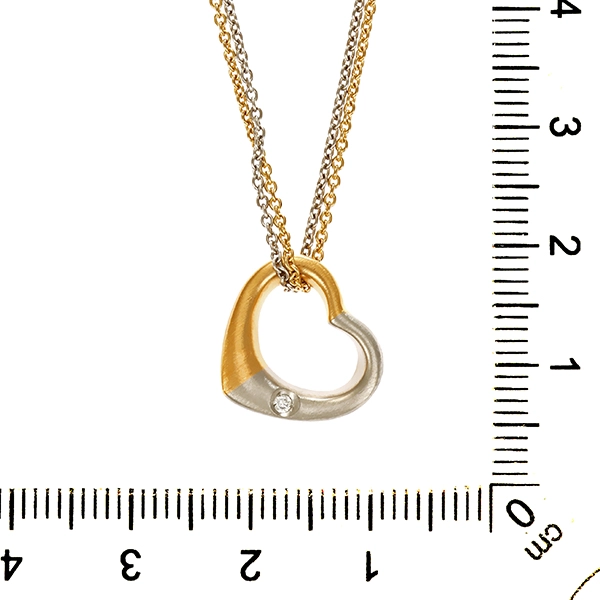 Collier, Pt950, Platin/Gelbgold, Brillant, Herz
