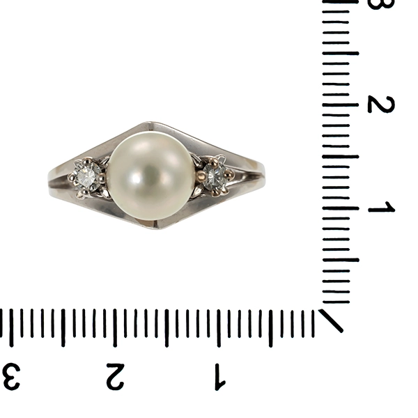 Ring, 18K, Weißgold, Perle, Brillanten