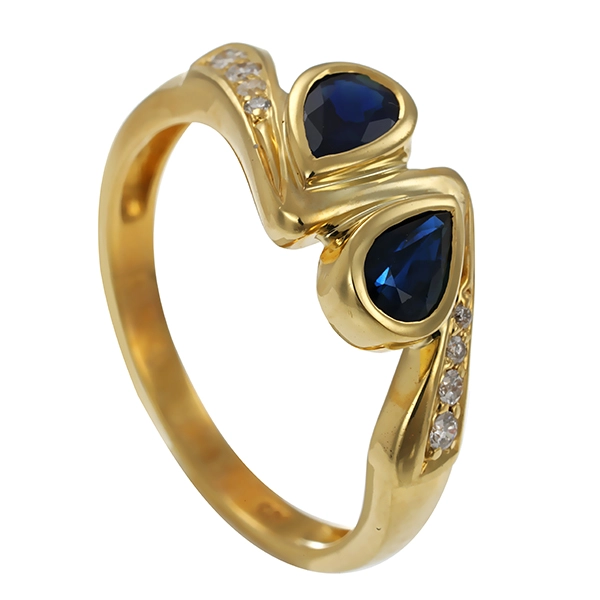 Ring, 14K, Gelbgold, Brillant, Saphir